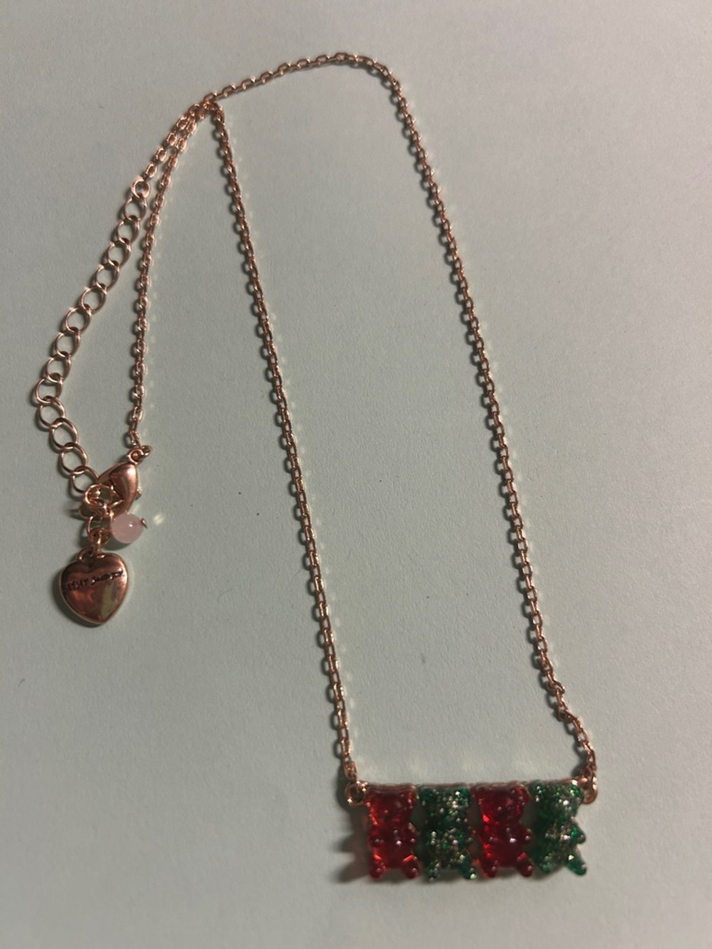Betsey Johnson Necklace with Red and Green Crystal “gummy bear” Bar